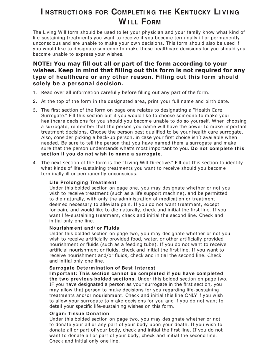 Kentucky Living Will Packet - Kentucky, Page 4