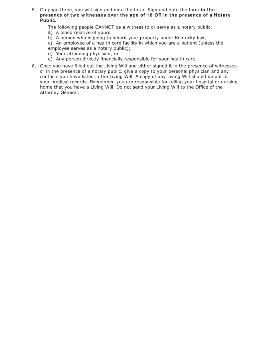 Kentucky Living Will Packet - Kentucky, Page 5