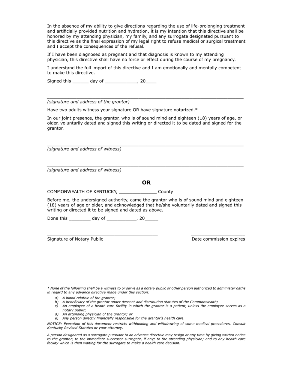 Kentucky Kentucky Living Will Packet Fill Out, Sign Online and