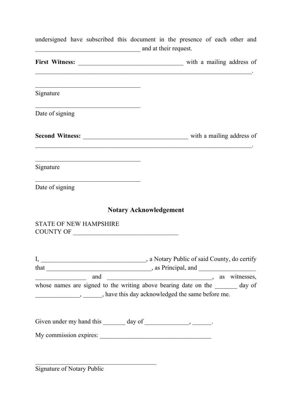 New Hampshire Living Will Form - Fill Out, Sign Online and Download PDF ...