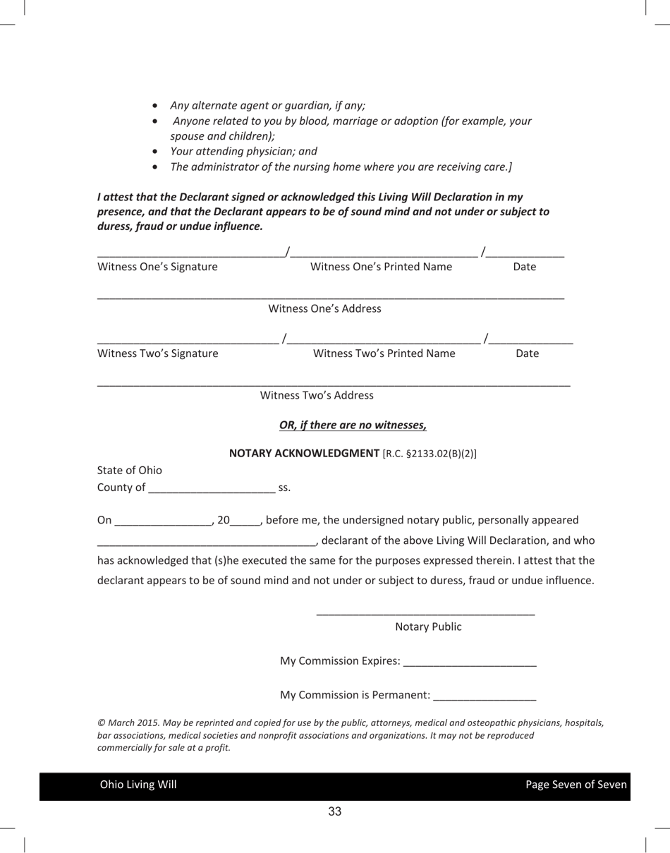 State of Ohio Living Will Packet - Ohio, Page 36