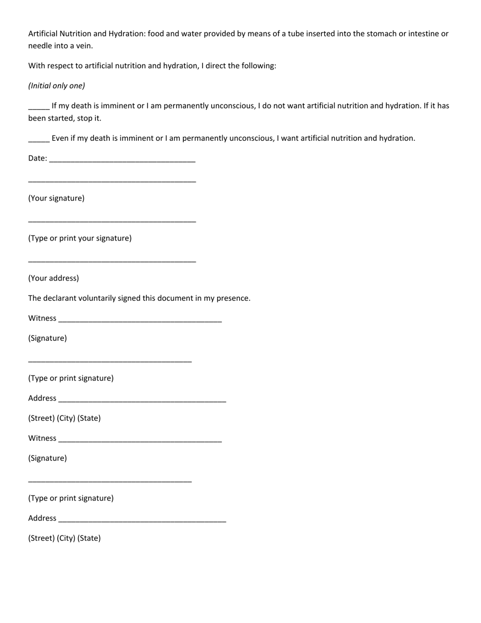 Living Will Declaration Form - South Dakota, Page 2