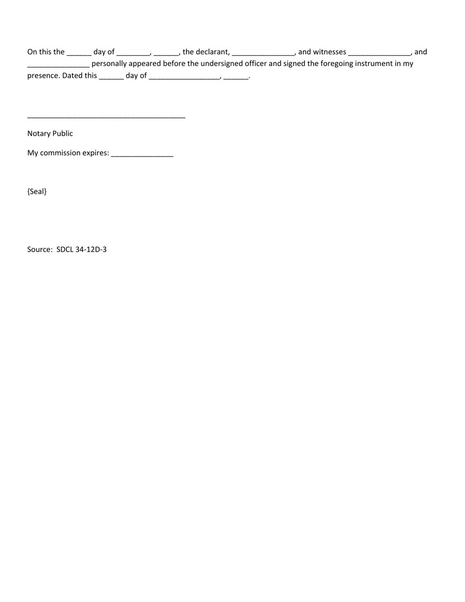 Living Will Declaration Form - South Dakota, Page 3