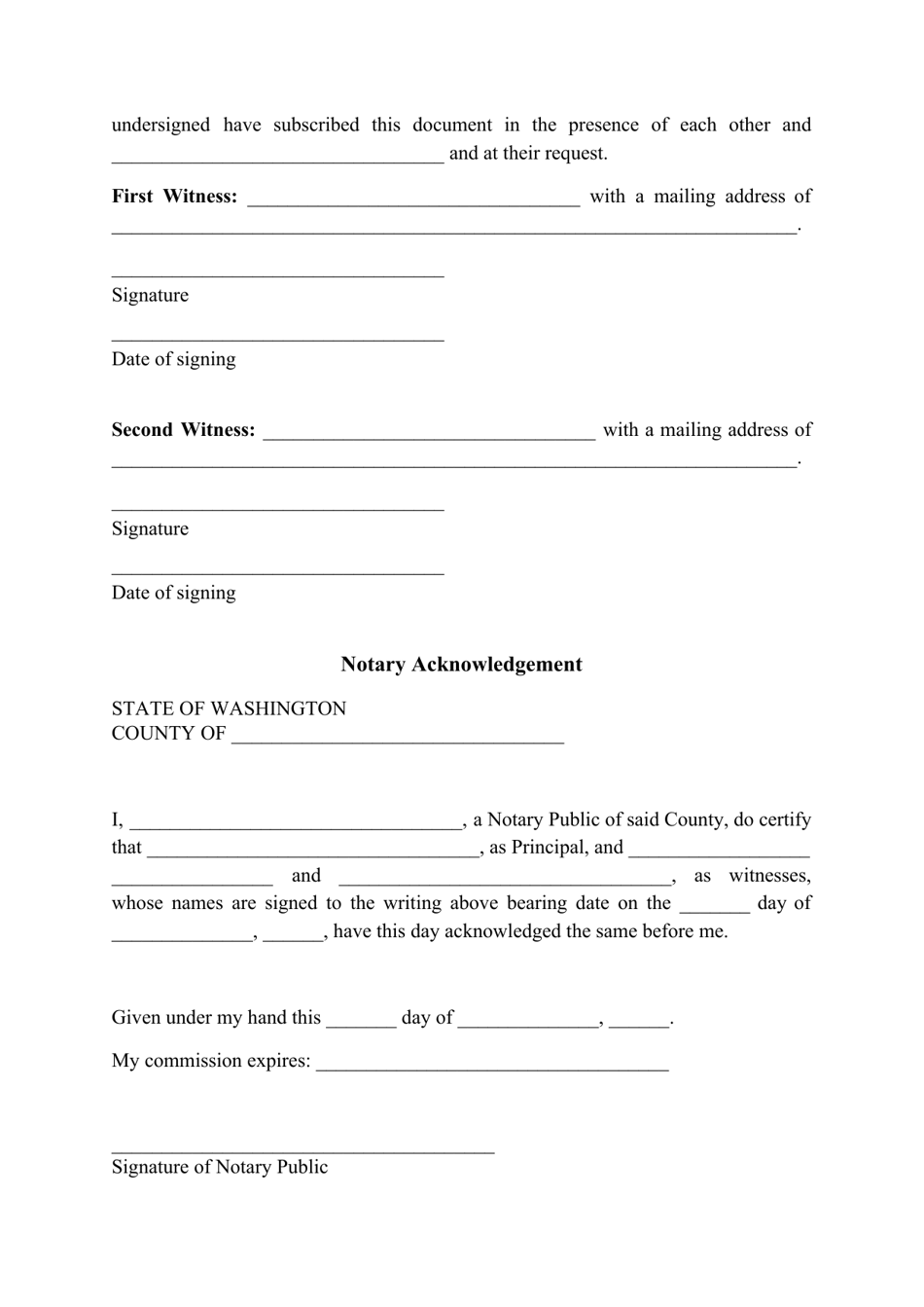 Washington Living Will Form - Fill Out, Sign Online and Download PDF ...