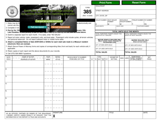 Form 385 Dealer&#039;s Monthly Sales Report - Missouri