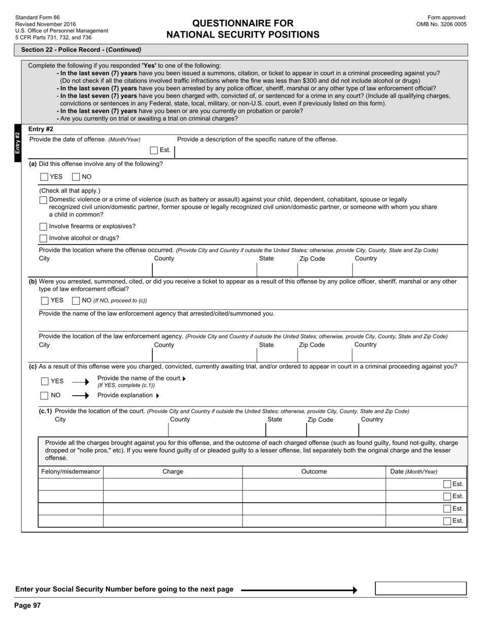 OPM Form SF-86 Questionnaire for National Security Positions, Page 100
