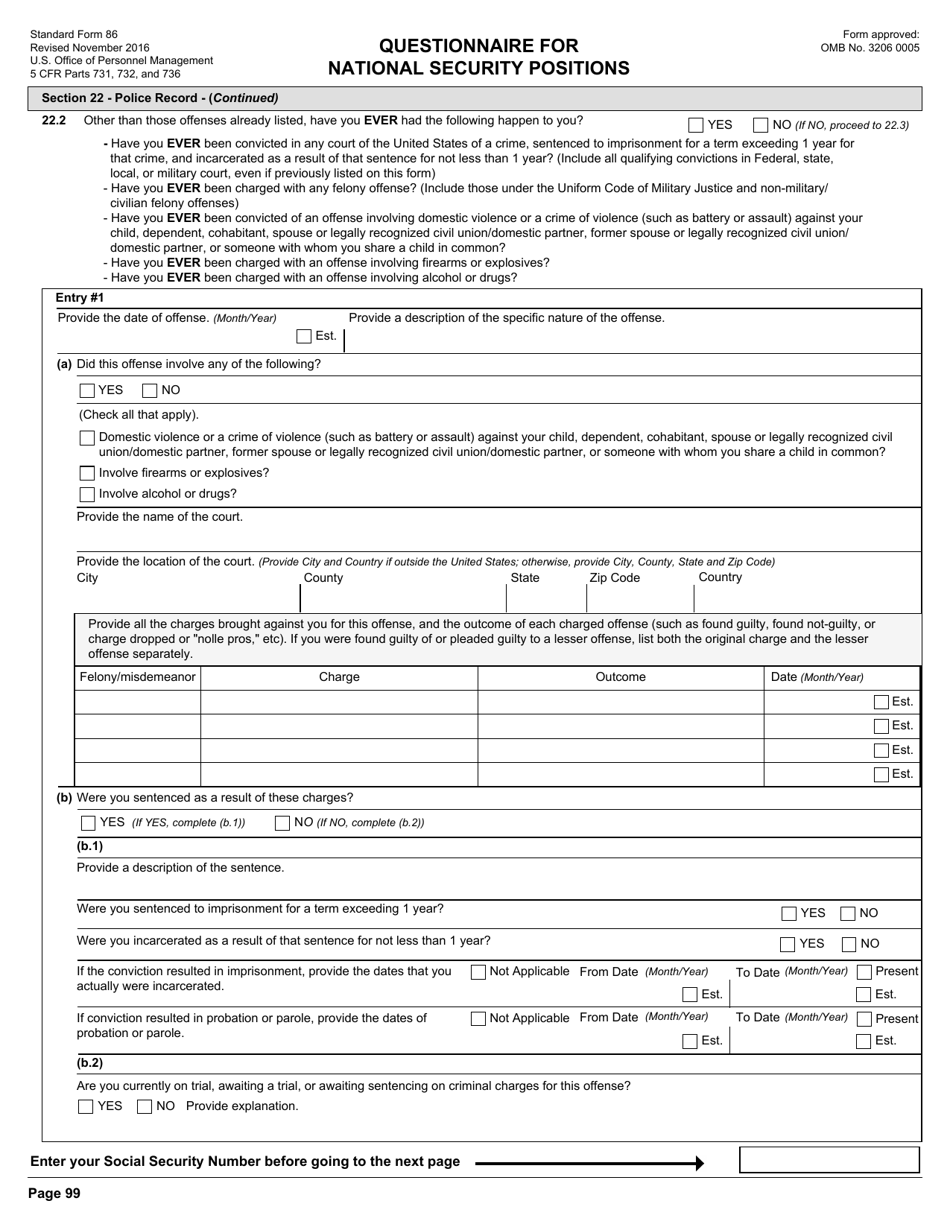OPM Form SF-86 Questionnaire for National Security Positions, Page 102