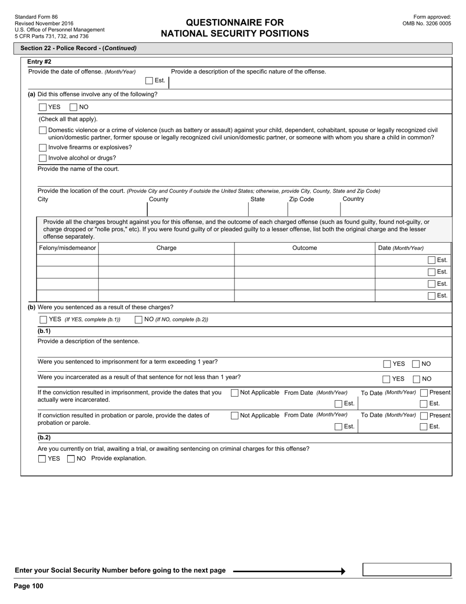 OPM Form SF-86 Questionnaire for National Security Positions, Page 103