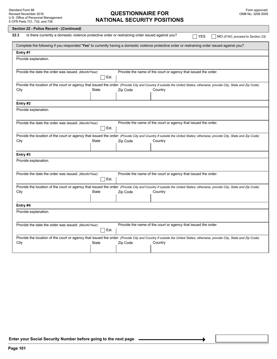 OPM Form SF-86 Questionnaire for National Security Positions, Page 104