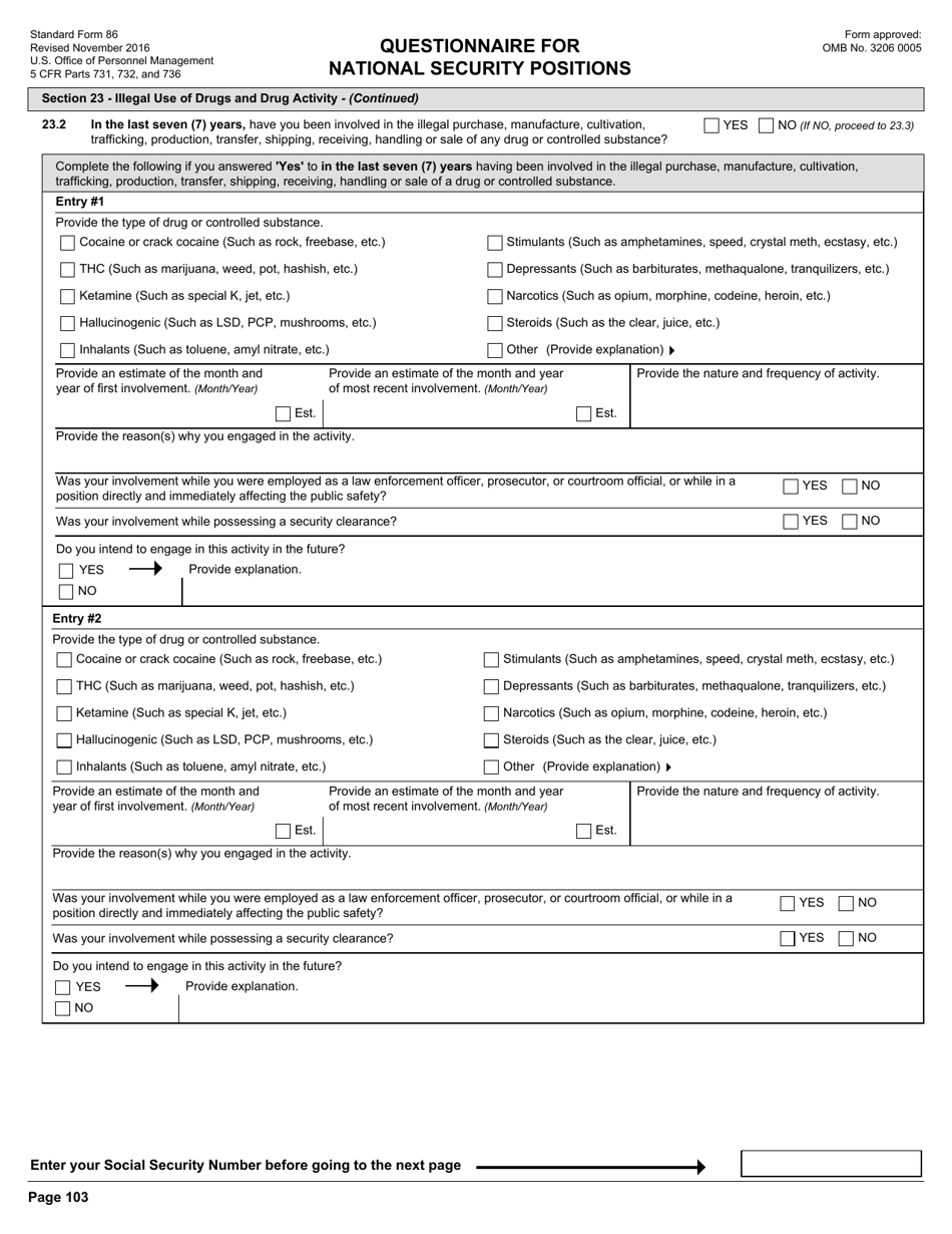 OPM Form SF-86 Questionnaire for National Security Positions, Page 106
