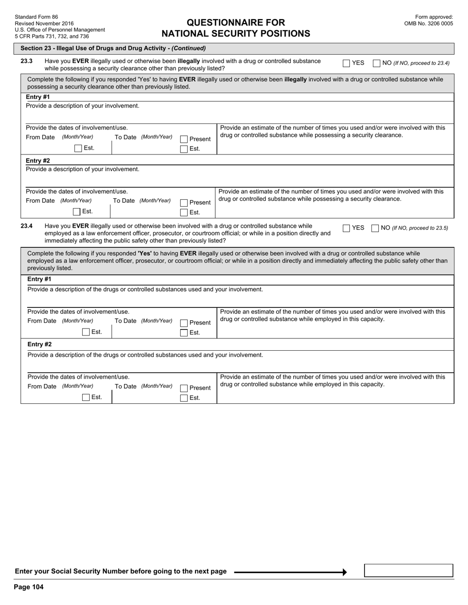 OPM Form SF-86 Questionnaire for National Security Positions, Page 107