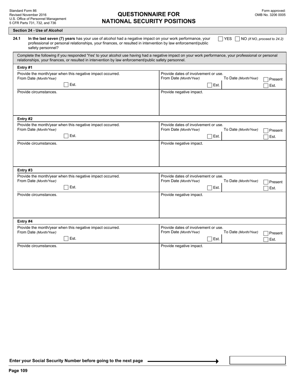 OPM Form SF-86 Questionnaire for National Security Positions, Page 112