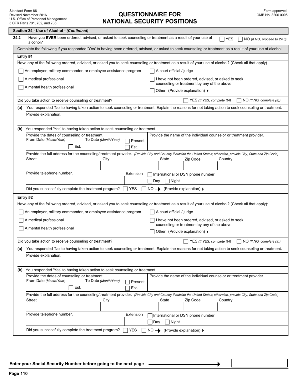 OPM Form SF-86 Questionnaire for National Security Positions, Page 113