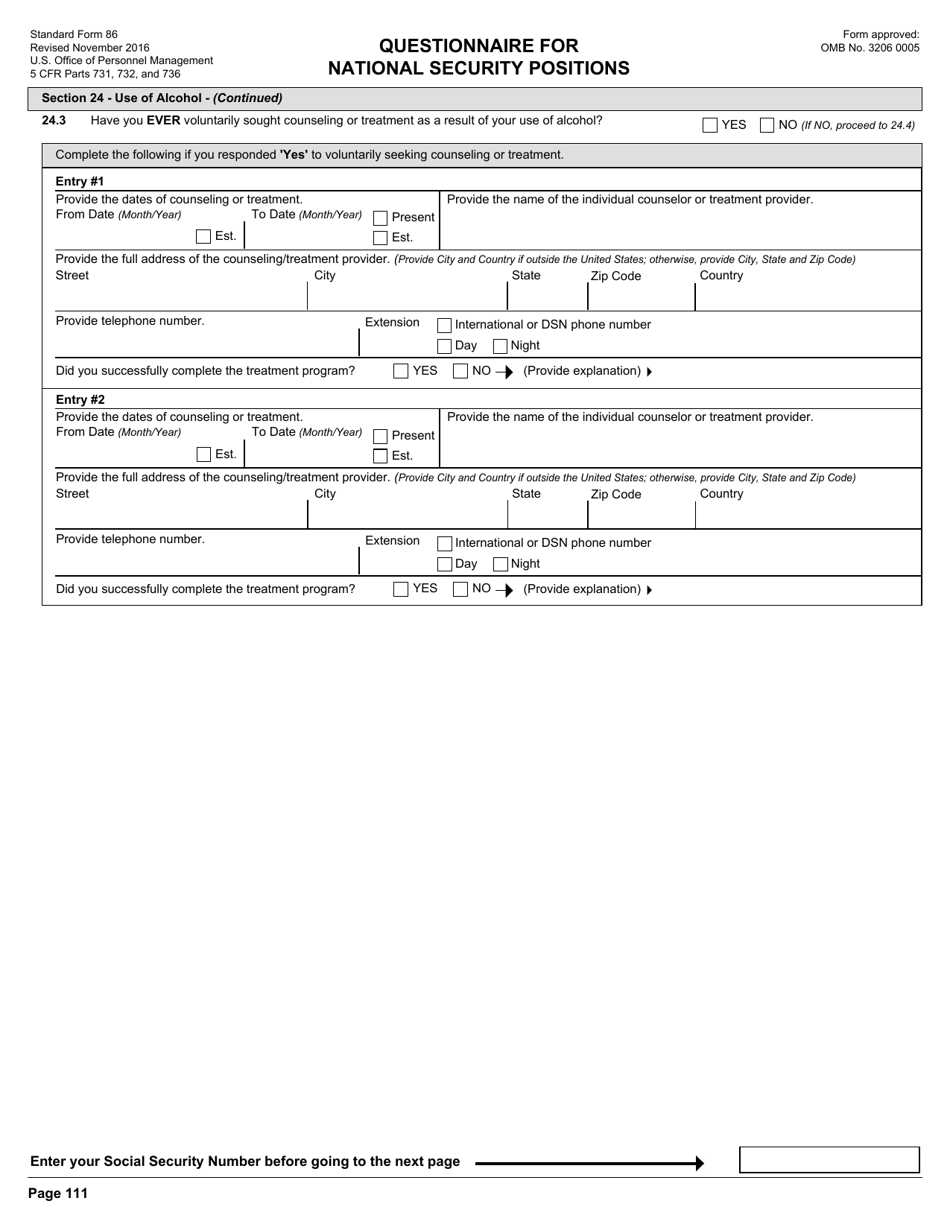 OPM Form SF-86 Questionnaire for National Security Positions, Page 114