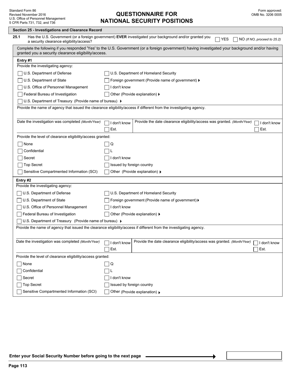OPM Form SF-86 Questionnaire for National Security Positions, Page 116