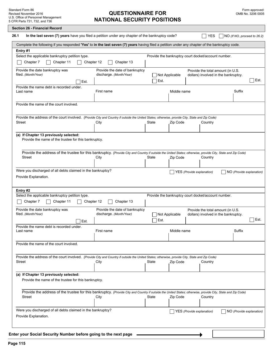 OPM Form SF-86 Questionnaire for National Security Positions, Page 118