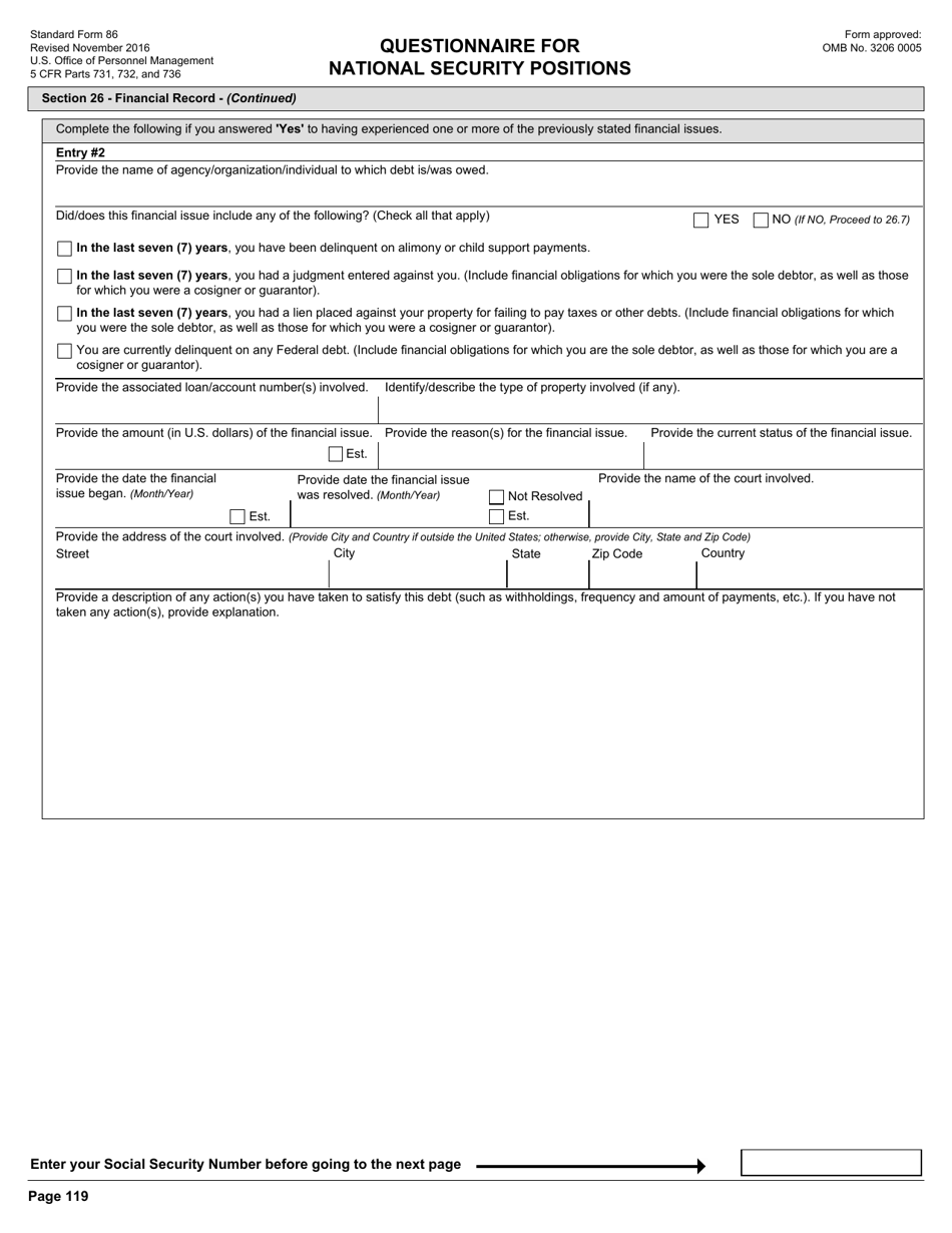 OPM Form SF-86 Questionnaire for National Security Positions, Page 122