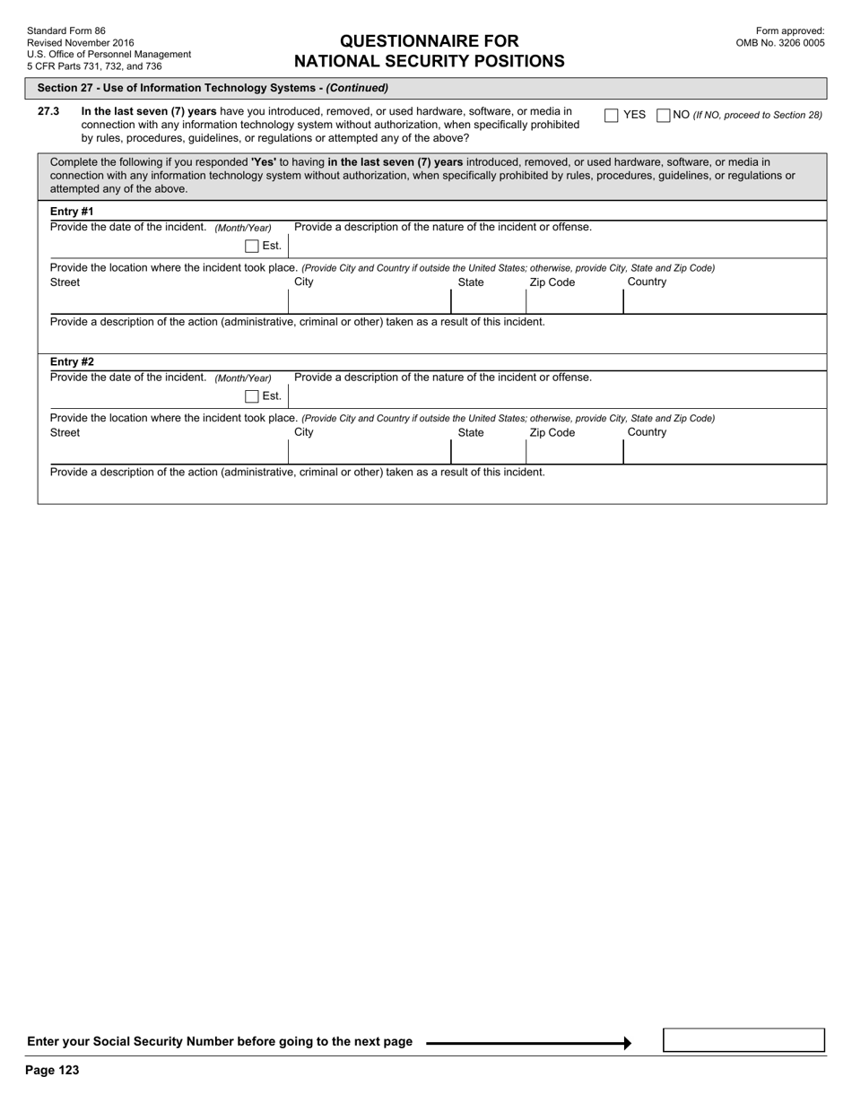 OPM Form SF-86 Questionnaire for National Security Positions, Page 126
