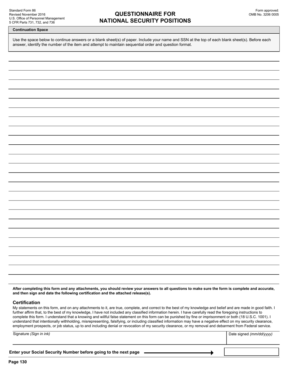 OPM Form SF-86 Questionnaire for National Security Positions, Page 133