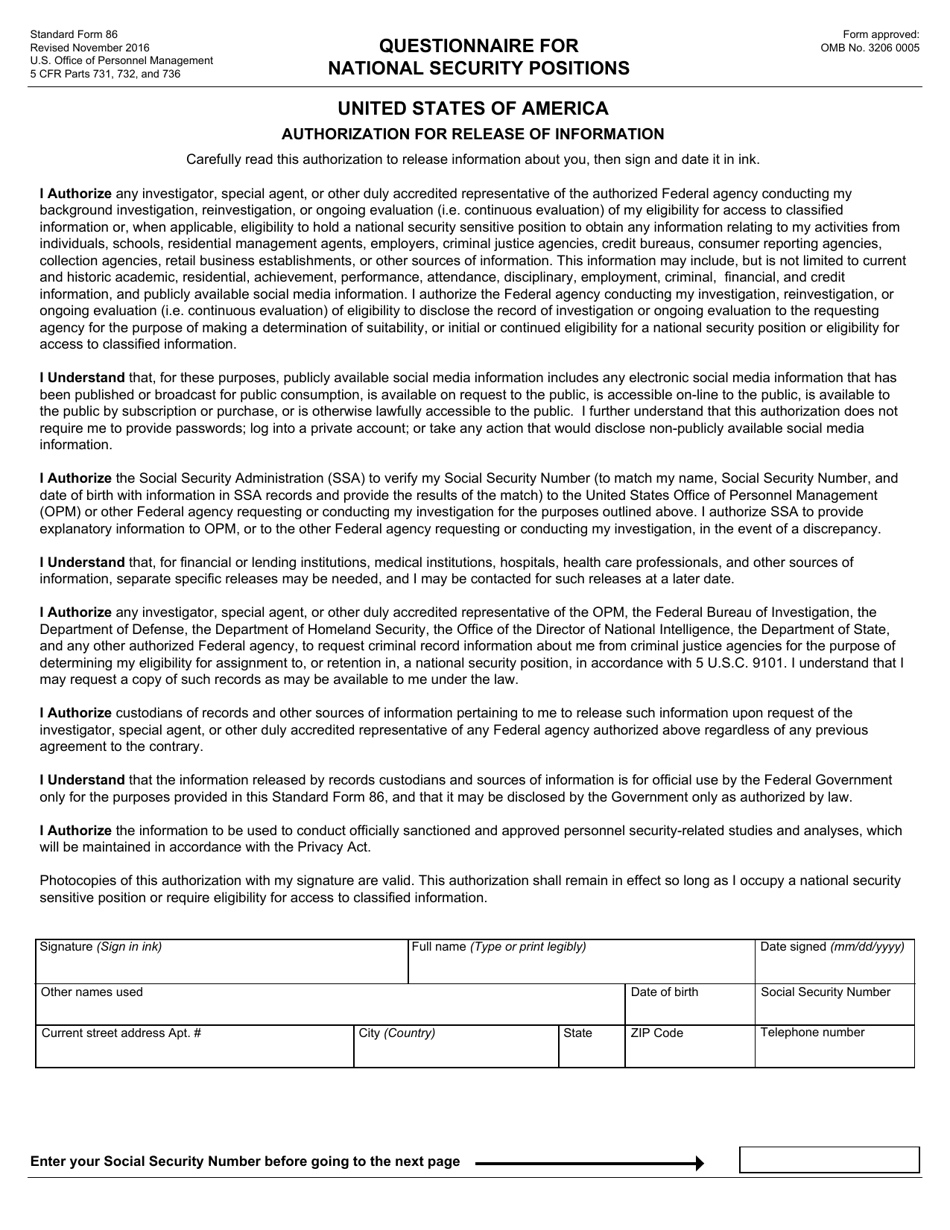 OPM Form SF-86 Questionnaire for National Security Positions, Page 134
