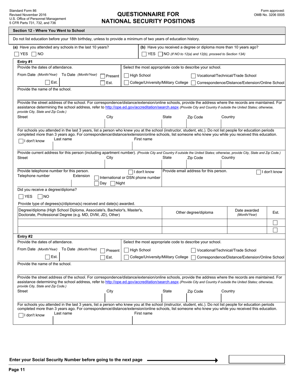 OPM Form SF-86 Questionnaire for National Security Positions, Page 14