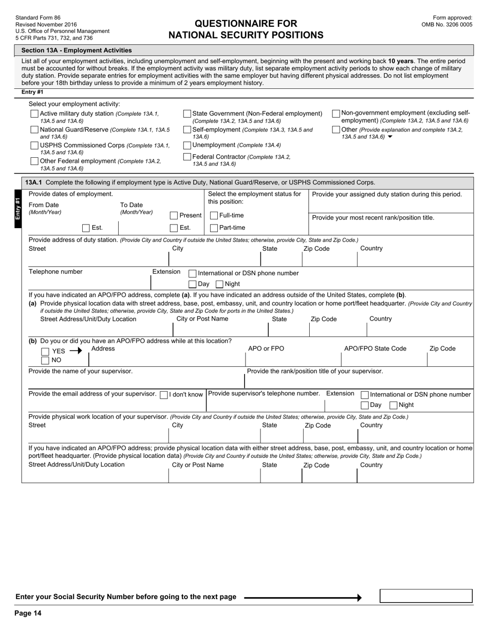 OPM Form SF-86 Questionnaire for National Security Positions, Page 17