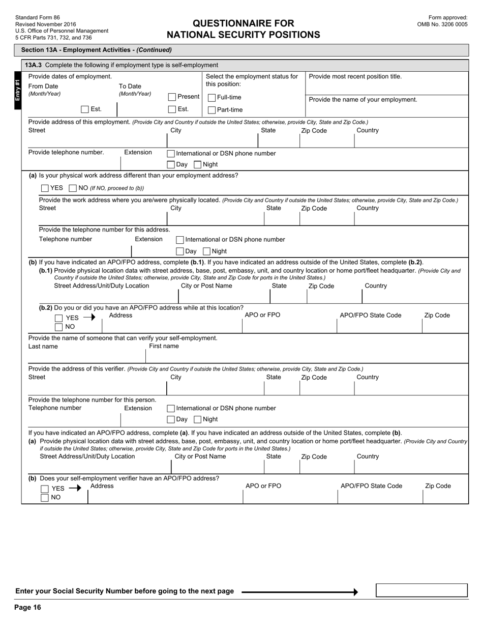 OPM Form SF-86 Questionnaire for National Security Positions, Page 19