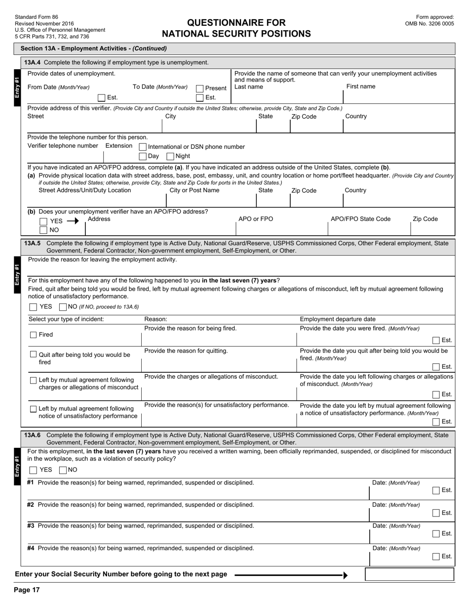 OPM Form SF-86 Questionnaire for National Security Positions, Page 20