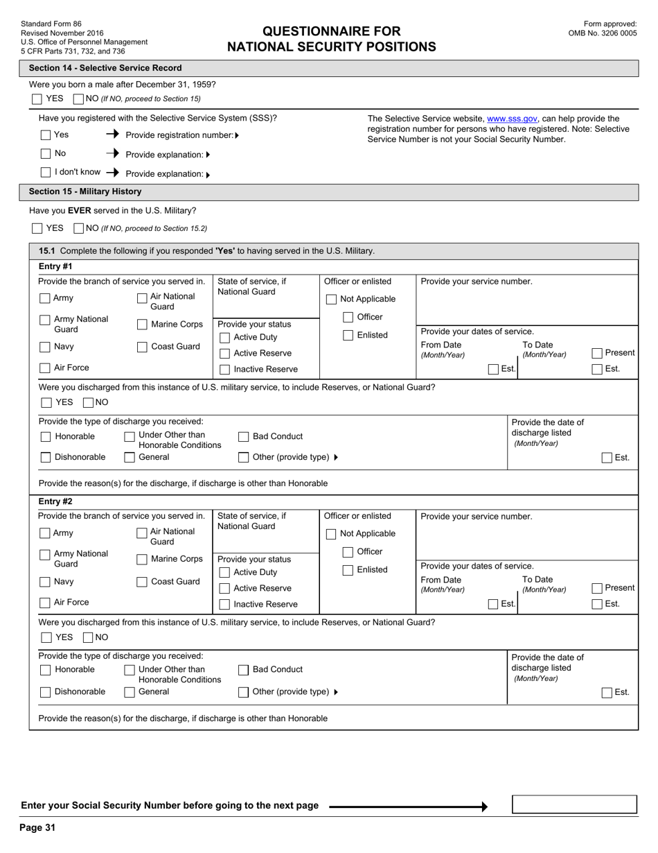 OPM Form SF-86 Questionnaire for National Security Positions, Page 34