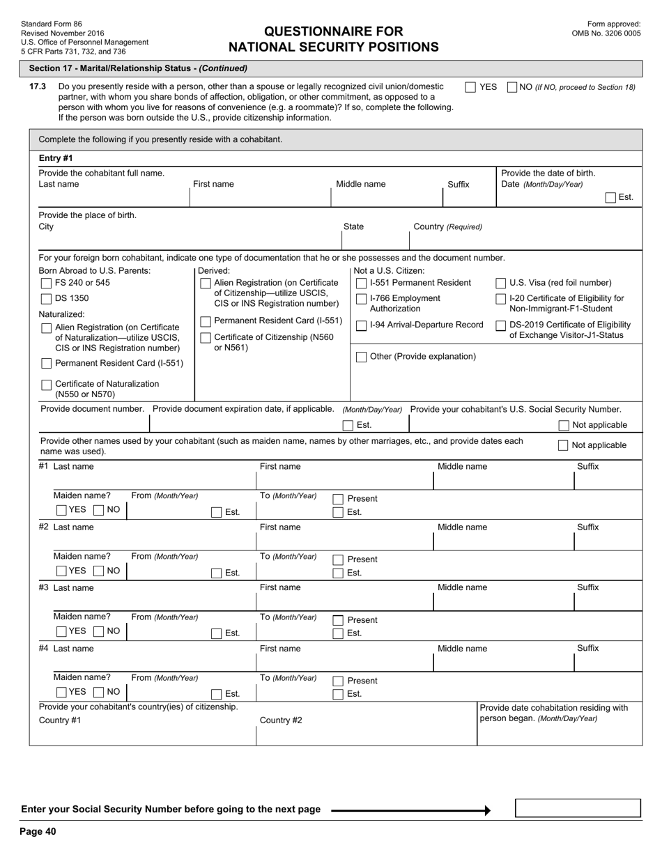 OPM Form SF-86 Questionnaire for National Security Positions, Page 43
