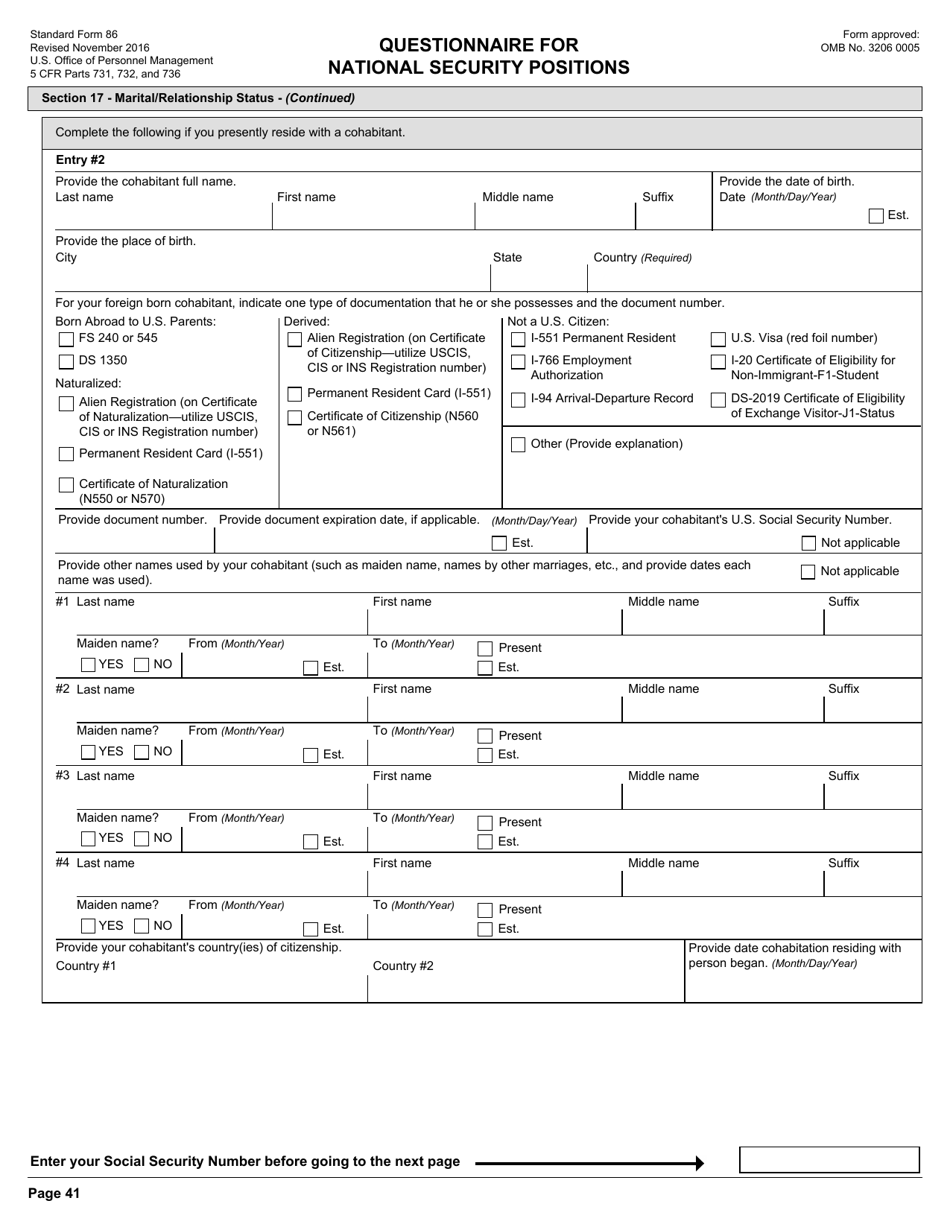 OPM Form SF-86 Questionnaire for National Security Positions, Page 44