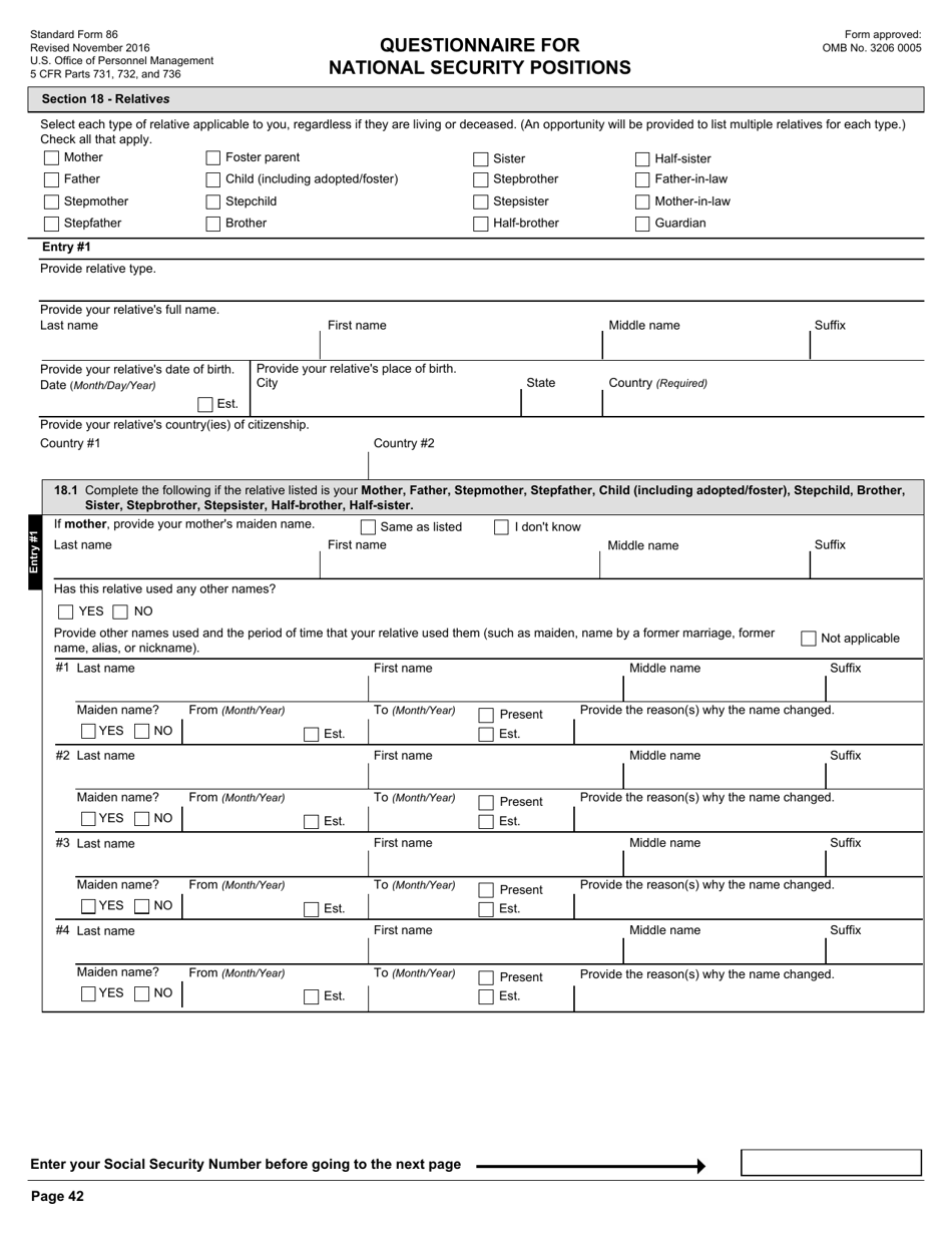 OPM Form SF-86 Questionnaire for National Security Positions, Page 45