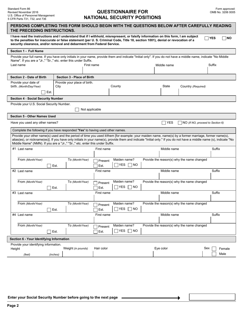 OPM Form SF-86 Questionnaire for National Security Positions, Page 5