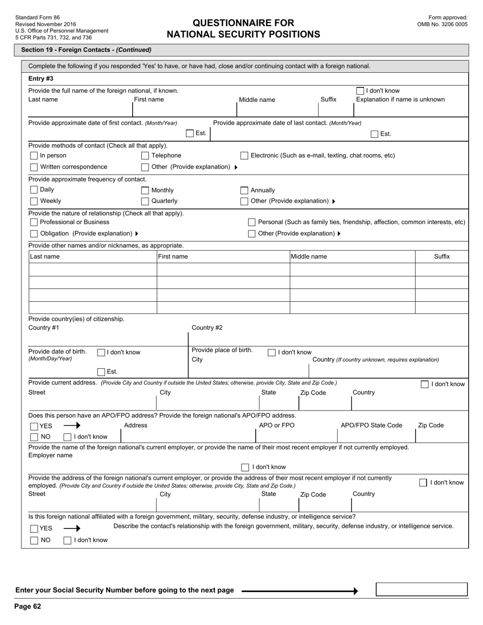 OPM Form SF-86 Questionnaire for National Security Positions, Page 65
