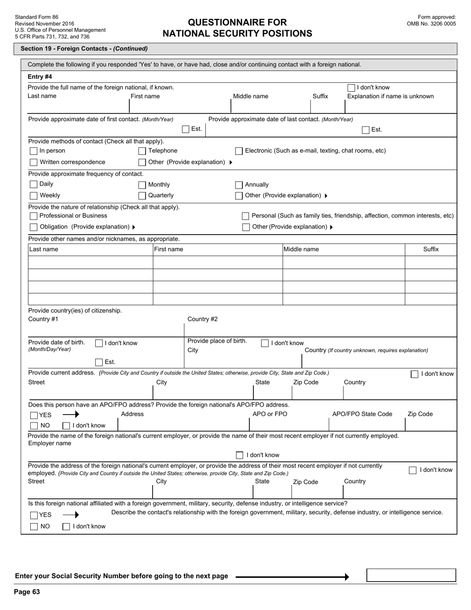 OPM Form SF-86 Questionnaire for National Security Positions, Page 66