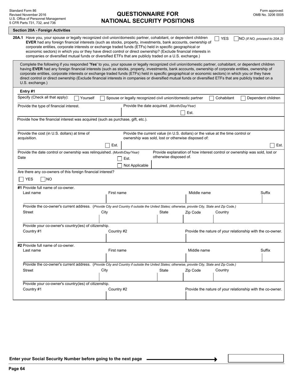 OPM Form SF-86 Questionnaire for National Security Positions, Page 67