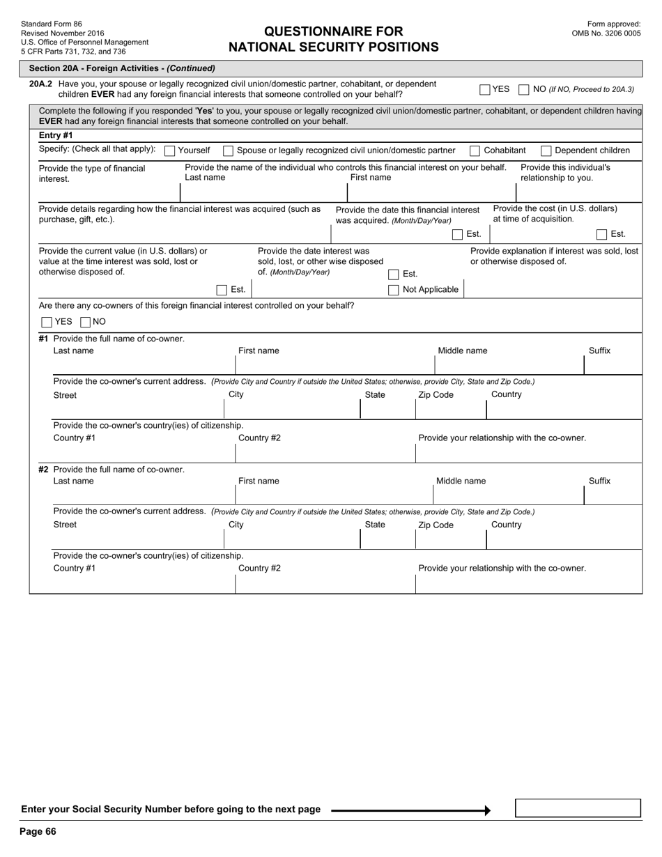 OPM Form SF-86 Questionnaire for National Security Positions, Page 69
