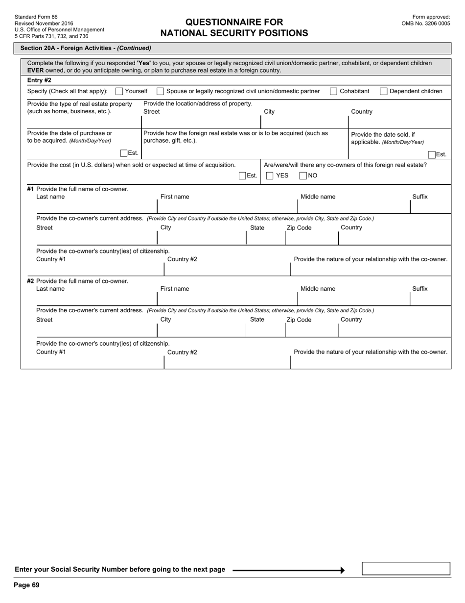OPM Form SF-86 Questionnaire for National Security Positions, Page 72