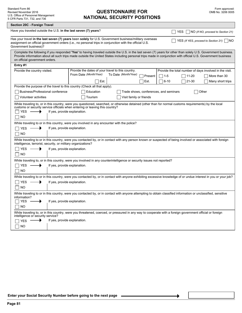 OPM Form SF-86 Questionnaire for National Security Positions, Page 84