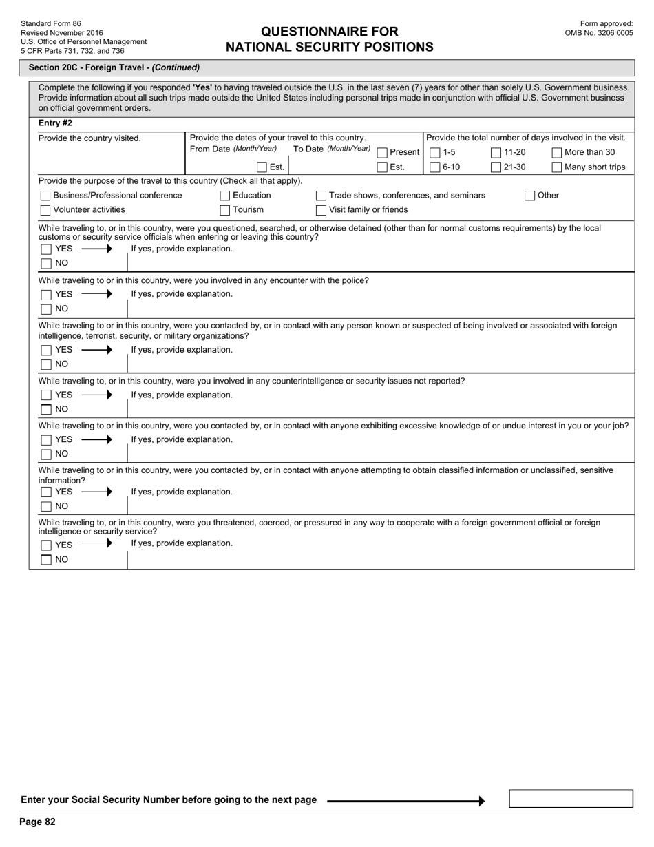 OPM Form SF-86 Questionnaire for National Security Positions, Page 85