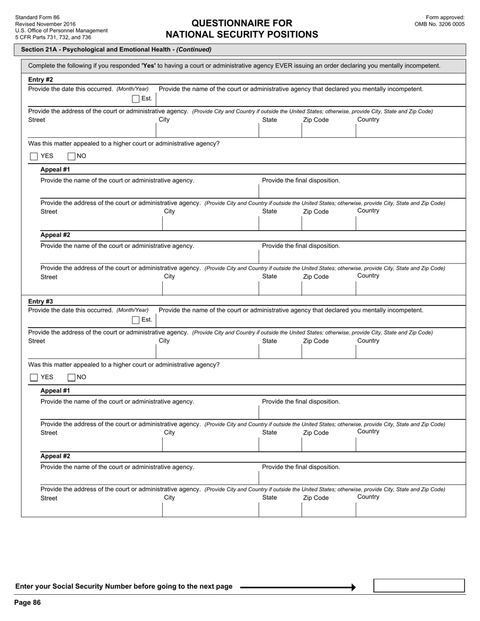 OPM Form SF-86 Questionnaire for National Security Positions, Page 89