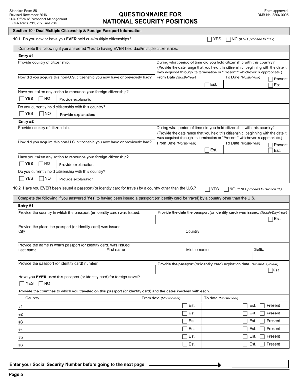 OPM Form SF-86 Questionnaire for National Security Positions, Page 8