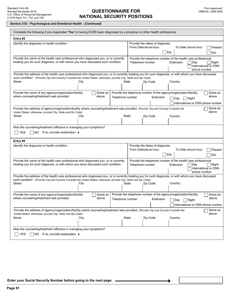 OPM Form SF-86 Questionnaire for National Security Positions, Page 94