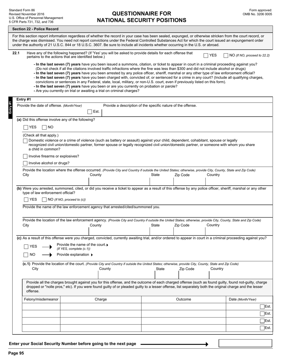 OPM Form SF-86 Questionnaire for National Security Positions, Page 98