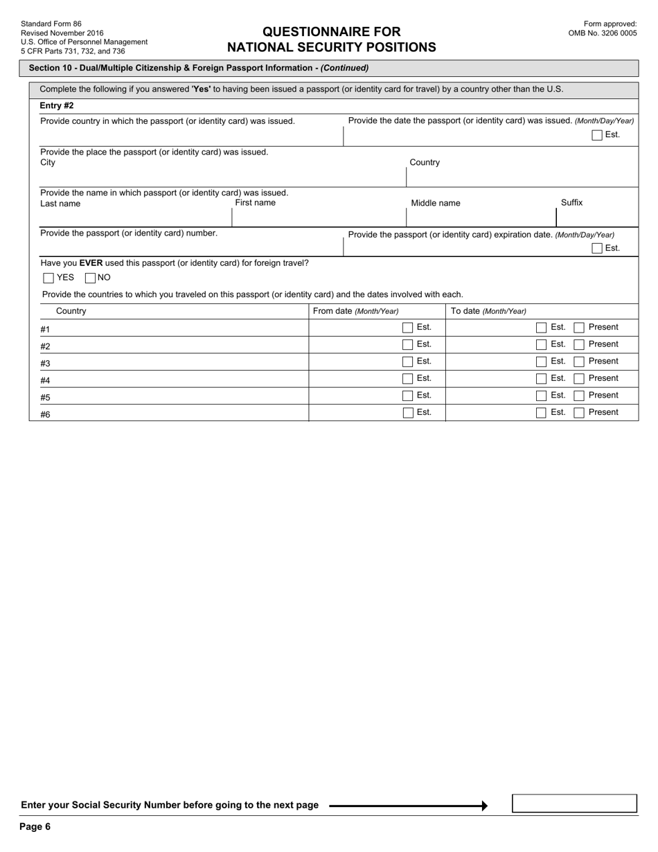 OPM Form SF-86 Questionnaire for National Security Positions, Page 9