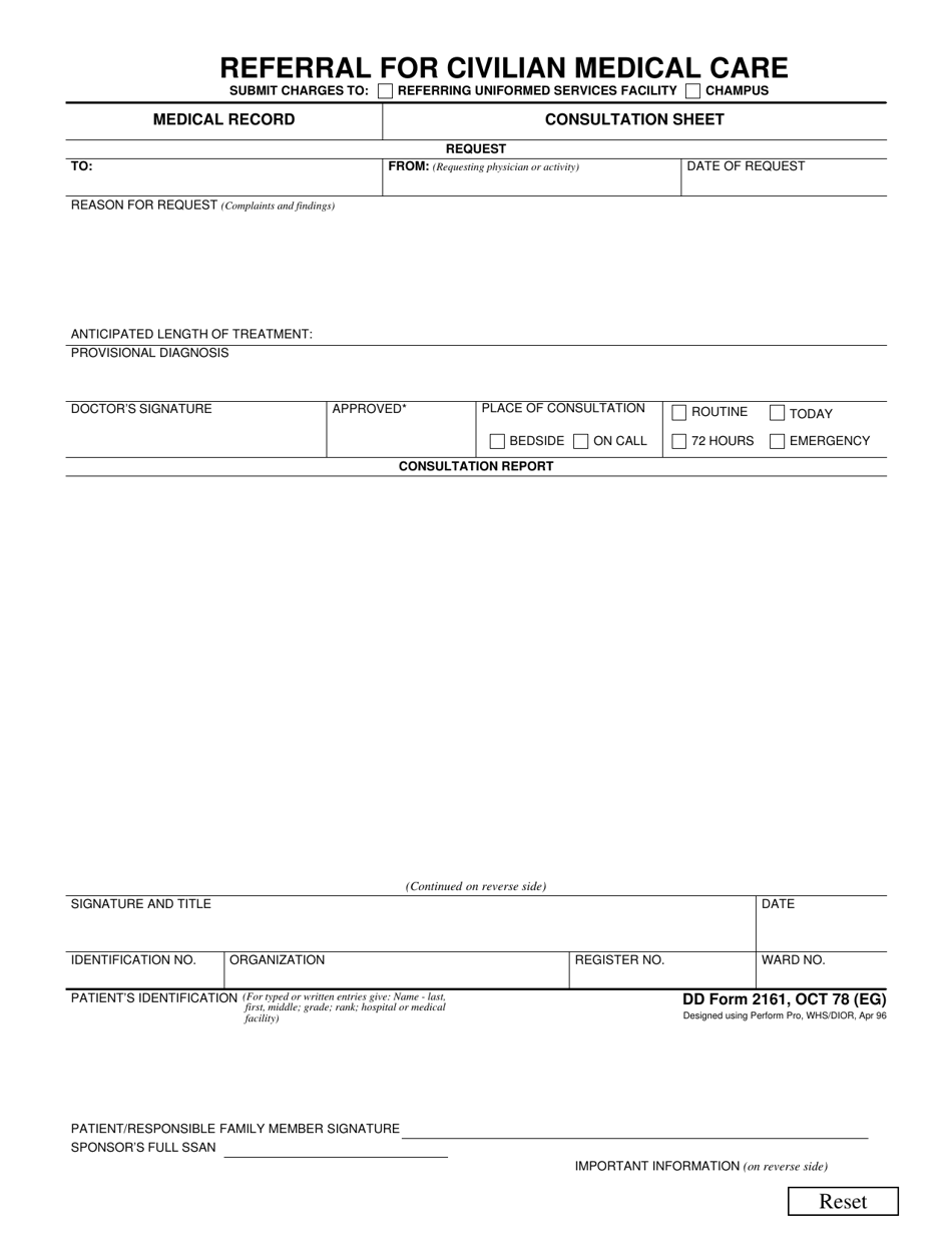 DD Form 2161 Referral for Civilian Medical Care, Page 1