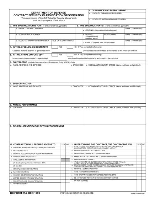 Dd Form 254 Fill Out Sign Online And Download Fillable Pdf