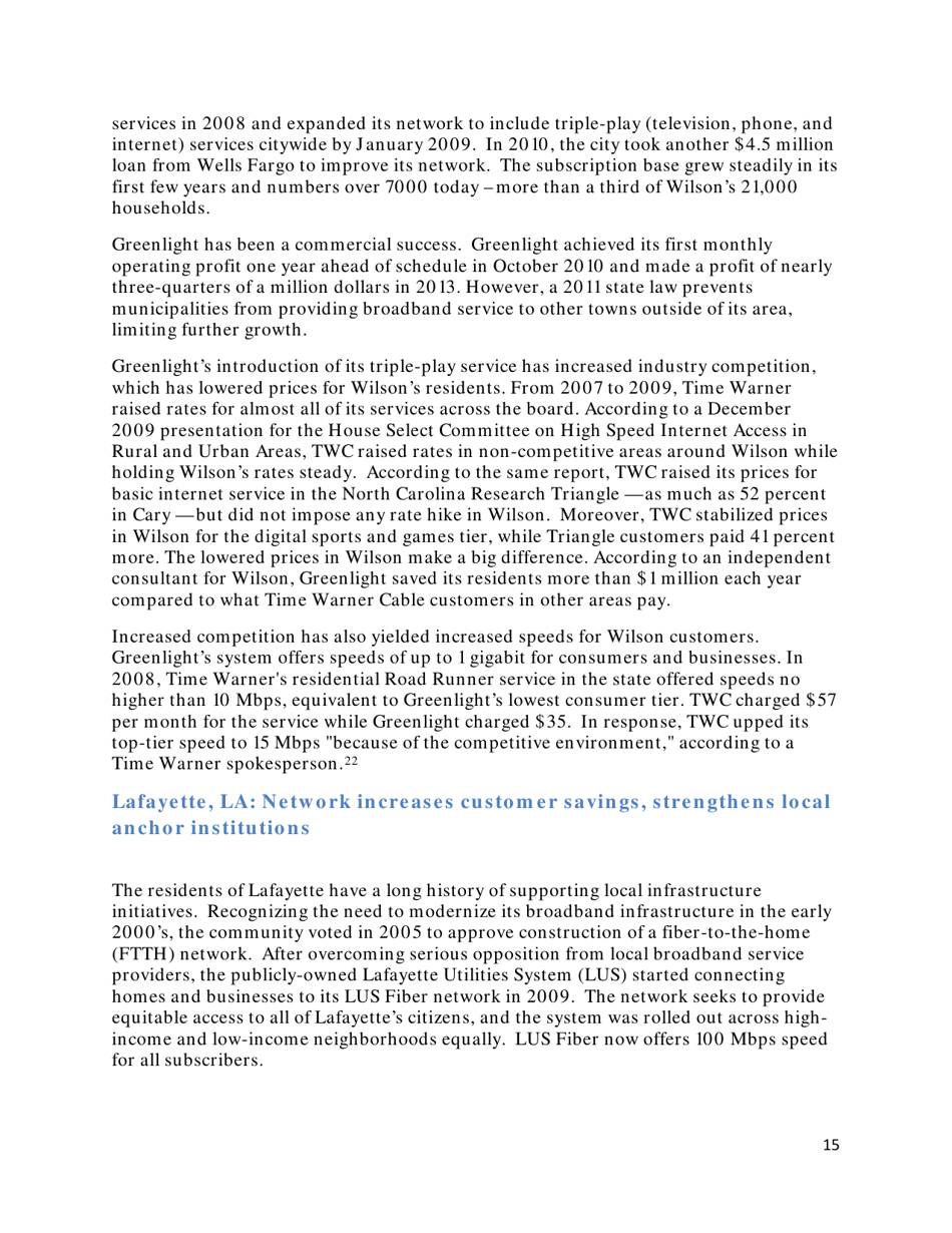 Community-Based Broadband Solutions: the Benefits of Competition and Choice for Community Development and Highspeed Internet Access, Page 15