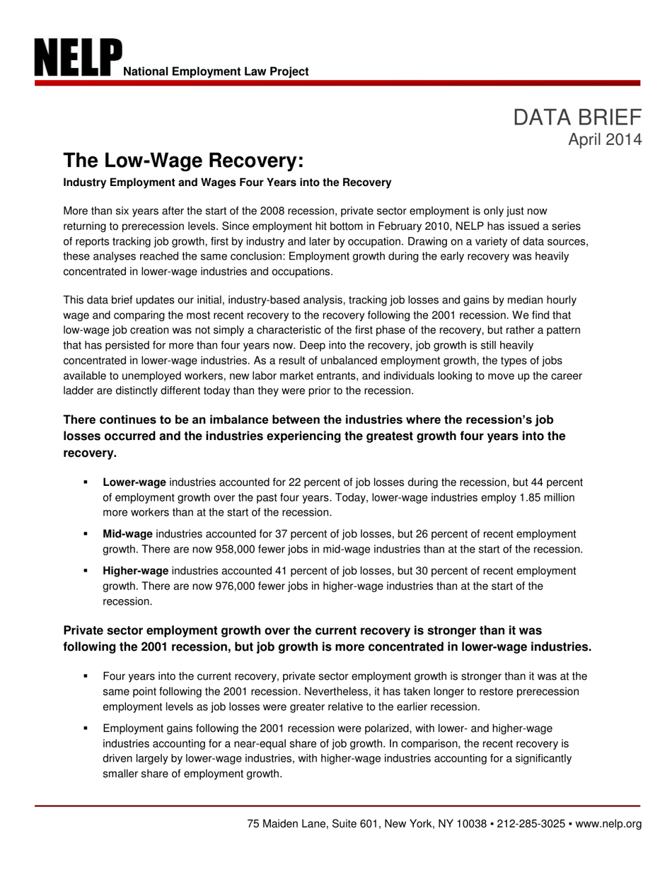 The Low-Wage Recovery - National Employment Law Project document image preview