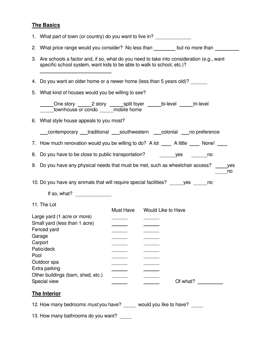Homebuying Wishlist Template - Fill Out, Sign Online and Download PDF ...